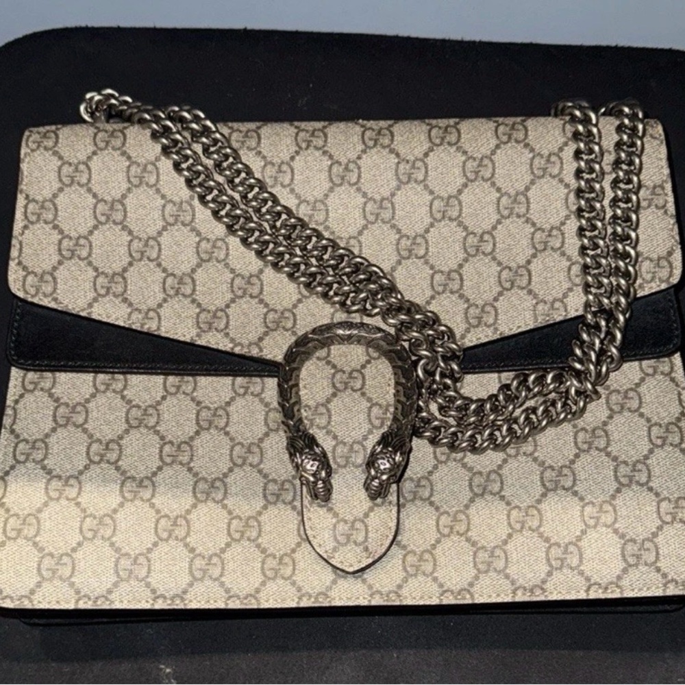 Gucci Beige GG Supreme Dionysus Crossbody with Black Trim